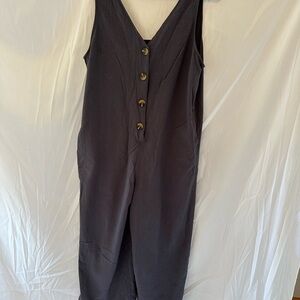 Fun 2 Fun Dark Navy Jumpsuit with Button Accents